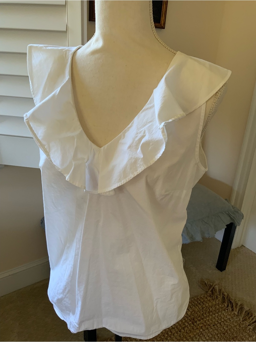 J. Crew White Ruffle V-Neck Sleeveless Top